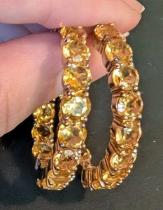 Pendientes a presión de aro de citrino DK 925 plata esterlina tono dorado de adentro hacia afuera - Imagen 1 de 4