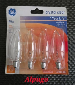 GE 40W 16.5G/CL B Type Crystal Clear Candle Candelabra Base 280 Lumens ~4 Pack~ - Picture 1 of 2