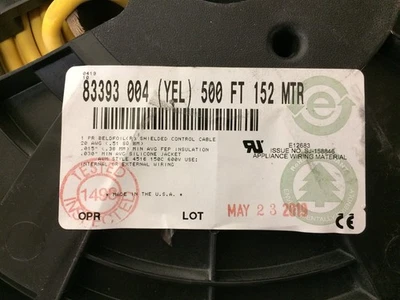 83393 004 CABLE BELDEN 83393-004500 2 SEGUNDOS 20AWG YLW SHLD CABLE CARRETE 500 FT Foto 1 de 2