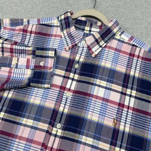 Camisa Ralph Lauren Para Hombres 2XB Cuadros Azul Marino Oxford Abotonada Poni Logo Grande y Alta - Imagen 1 de 9