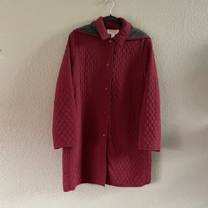 Vintage Talbots Quilted Jacket Women’s Medium Red Snap Up Lined Removable Hood - Picture 1 of 11