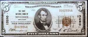 1929 Mcgeehee, Arkansas #13280 Five Dollar National Currency Note - Picture 1 of 2