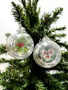 2 Adornos de Navidad Brite Joya De Colección Acebo Berry Poinsettia Redondos Dorado Azul - Imagen 1 de 11