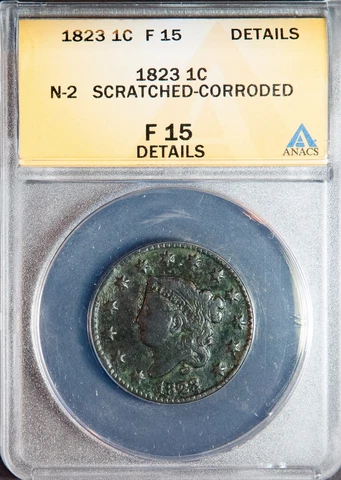 1823 1C N-2 Coronet Head Large Cent **F15** Cover