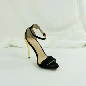 Zara Basic Size 36 (US 5.5-6) Womens Black Suede Ankle Strap Gold Heel Pumps NEW - Picture 1 of 12