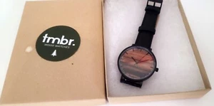 Men's Brown Leather Band Black Case TMBR Watch - NEW - Picture 1 of 2