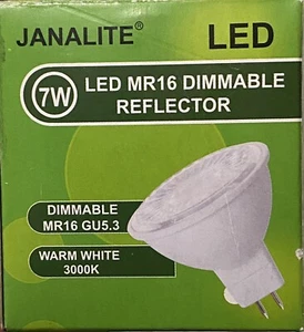 Janalite 7W MR16 LED Non-Dimmable Warm White 3000K Flood 80CRI Bulb Lamp 500lm - Picture 1 of 6