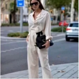 LAST_NWT ZARA STUDIO 100% WOOL JUMPSUIT WITH CONTRASTING BELT VANILLA 2441/693 - Picture 1 of 10