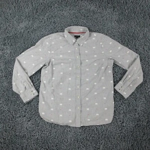 Talbots Shirt Womens Petites Medium Gray Polarbear Long Sleeve Button Up - Imagen 1 de 10