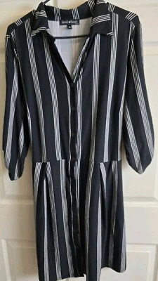 Derek Heart Plus Womens 1X Dress Black White Stripe Tie In Back Knee Length Cute - Image 1 of 4