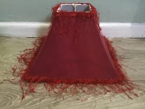 Vintage SHABBY CHIC red LAMPSHADE, FRINGED TOP and RIM width 11" height 8". - Picture 1 of 3