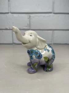 Old Tupton Ware Elephant Figurine Trunk Up Hand Painted Blue Flowers - England - Picture 1 of 9