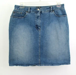 NYJEANS NEW YORK & CO Denim Skirt Women Size 16 Medium Blue Midi Pockets Stretch - Picture 1 of 13