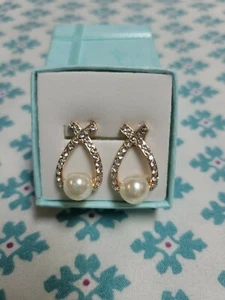 Braut Perle Gold Diamant/Kristall/Zirkonia Ohrhänger - Bild 1 von 5