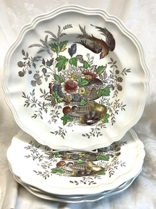 4 Royal Doulton HAMPSHIRE DINNER PLATES, 10 5/8" Fruit in Urn, Bird, Floral VGC - Picture 1 of 3