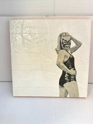 Mexican Lucha Libre Collage Art Woman Wrestler El Santo Blue Demon 8x8 - Image 1 of 4