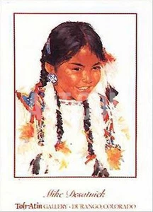 Campanas de cuentas y copos de nieve de Mike Desatnick niño indio nativo americano 14x18 - Imagen 1 de 1