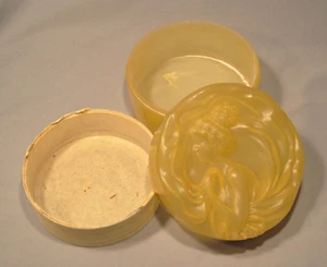 Vintage Art Nouveau Embossed Cameo Lady 5" Vanity Powder Box Jar Container - Picture 1 of 5
