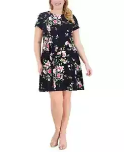 Jessica Howard Plus Size Printed Jewel-Neck Fit & Flare Dress Women's 22W Multi - Picture 1 of 17