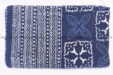 Indian blue hand block indigo kantha quilt handmade bedding bedspread blanket