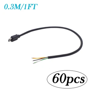 60pcs Micro USB 5-Pin Pigtail 0.3M/1FT 28AWG Cable w/ Bare Ends for Repair DIY - Picture 1 of 5