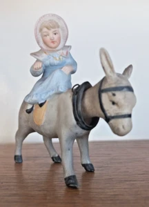 Figurine porcelaine biscuit jeune fille sur âne tête articulé d'époque 19ème Nap - Imagen 1 de 8