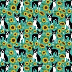 Damen Peelinghut Boston Terrier unter Sonnenblumen Vashon Style Gummizug im Rücken - Bild 1 von 2