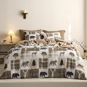 - Rustic Comforter Set with Sheets, Cabin Lodge Christmas Bear Moose Deer Wildli - Picture 1 of 7