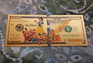24k Gold Foil Plated Disney Princess' Collectable Snow White Banknote. Mint! - Picture 1 of 2