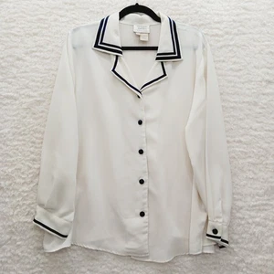 Blusa Talla 20 Crema Negro Borde Preppy Academia Oficina Chic Secretaria Ambiente Lujo - Imagen 1 de 13