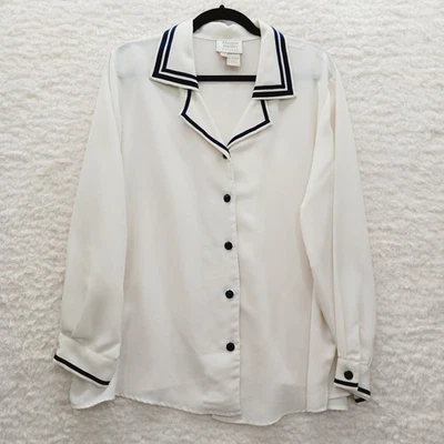 Blouse Size 20 Cream Black Trim Preppy Academia Office Chic Secretary Vibe Luxe - Image 1 of 4