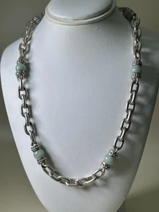 Vintage Judith Ripka Sterlingsilber Halskette & Jade, 16 Zoll - Bild 1 von 5