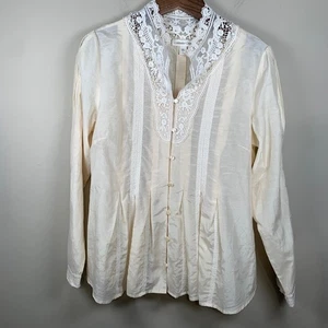 Coldwater Creek Silk/Cotton Blend Long Sleeve Romantic Coquette Blouse Large - Picture 1 of 17