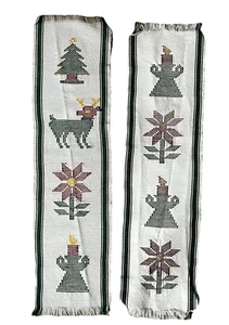 "Bufandas de mesa navideñas de punto de cruz de colección bellamente trabajo a mano X 2 25""" - Imagen 1 de 6