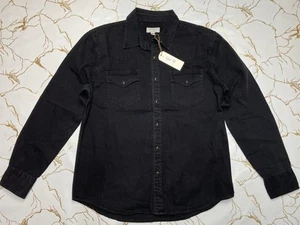 New Tecovas Men Western Black Denim Pearl Snap Shirt Size Large Long Sleeves - Picture 1 of 8