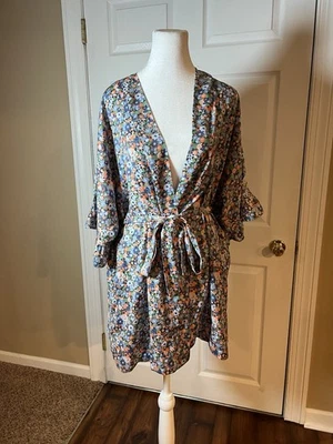 Aerie Women's Multicolor Floral Kimono/Robe Waist Belt Pockets 3/4 Sleeve  - Image 1 of 4