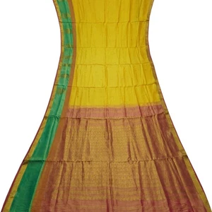 Vintage gelber Sari 100 % reine Kanjivaram Seide Zari handgewebt Sari 5 Jahre Stoff - Bild 1 von 6