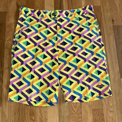 Pantalones Cortos de Golf Loudmouth Block Fiesta Talla 34 Amarillo Púrpura Bloques Planos YGI E2-60 Foto 1 de 4