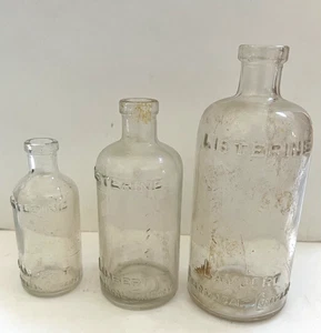 3 Vintage Listerine Glass Bottles 3 Different Sizes Lambert Pharmacal Company - Picture 1 of 15
