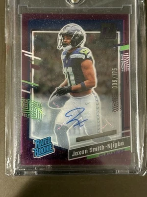 2023 Panini Donruss Jaxon Smith-Njigba Rated Rookie Auto Purple /175 Seahawks RC - Image 1 of 2
