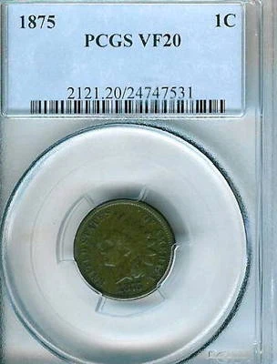 1875 Indian Cent : PCGS  VF20 - Image 1 of 2