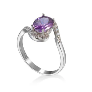 Twisted Band Champagne / Purple Oval White Cz Women's 925 Silver Ring Size 6-10 - Picture 1 of 12