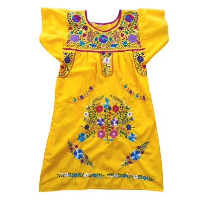 Vestido adolescente/pequeno turno/plissado/amarelo+multicolorido bordado floral manga curta - Imagem 1 de 4