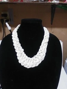 Off White Braided Seed Bead Woven Chunky Statement Necklace 16" + 2 3/8 Extender - Picture 1 of 5