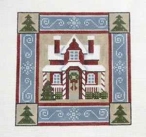Rebecca Wood Christmas House Square Handpainted Needlepoint Canvas 13 count - Picture 1 of 1