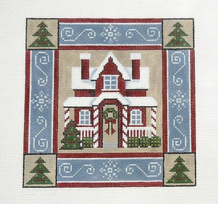 Rebecca Wood  Christmas House Square Handpainted Needlepoint Canvas 13 count - Image 1 of 1