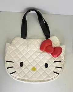 VTG LOUNGEFLY HELLO KITTY WHITE QUILTED SANRIO RED BOW TOTE BAG 16”x 12” Purse - Picture 1 of 22