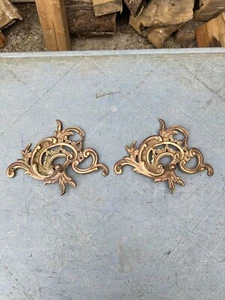 Pair Of Antique French Decorative Brass Door Garland Plates Handles - Picture 1 of 6