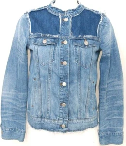 Madewell Frayed Distressed Blue Button Pockets Denim Jean Jacket Youth Girl's M - Picture 1 of 8