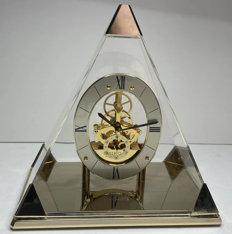 Vintage Seiko Quartz Triangle Pyramid Skeleton Table Mantle Clock Tested Cover